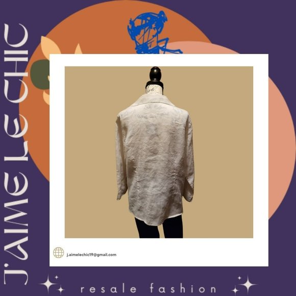 Jennifer Women White Linen-like Sewed Flower Design  Button-Up Shirt - Picture 4 of 4